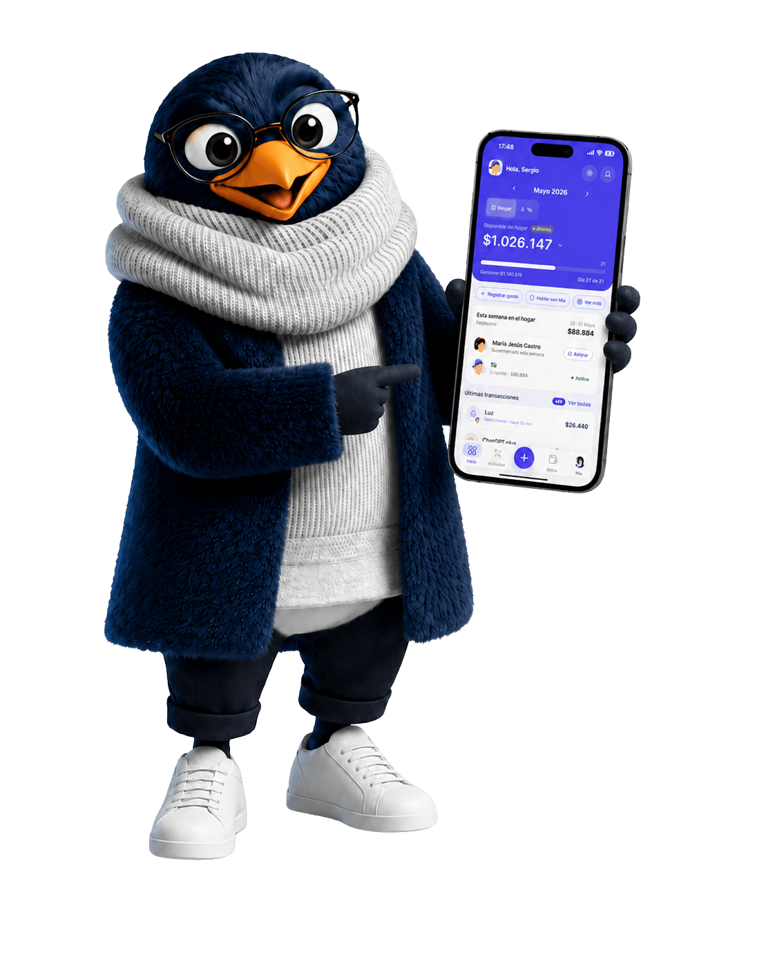 Nio sosteniendo la app de Avenidos